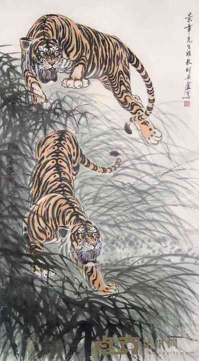 胡爽庵 双虎 立轴 172×92cm